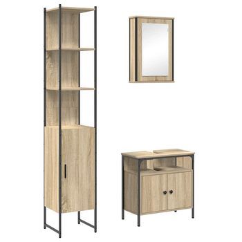 Juego De Muebles De Baño | Armario De Baño Con Estante 3 Piezas Roble Sonoma