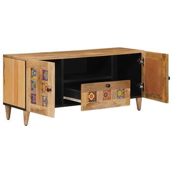 Mueble De Tv | Mueble De Salón | Gabinete De Tv Natural 105 X 33,5 X 46 Cm Madera De Mango Maciza