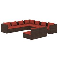 set muebles de jardin 9 piezas y cojines ratan sintetico marron vidaxl