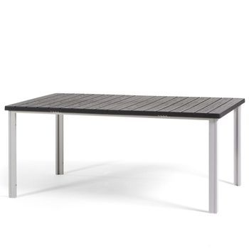 Mesa Fija De Jardín 180x90 Cm En Acero Y Lamas Efecto Madera De Polietileno - Thomas Blanco / Pizarra