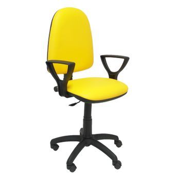 Silla De Oficina Ergonómica Con Mecanismo De Contacto Permanente Y Regulable En Altura  Asiento Y Respaldo Tapizados En Similpiel Color Amarillo (brazos Fijos Incluidos) Piqueras Y Crespo Modelo 04cp