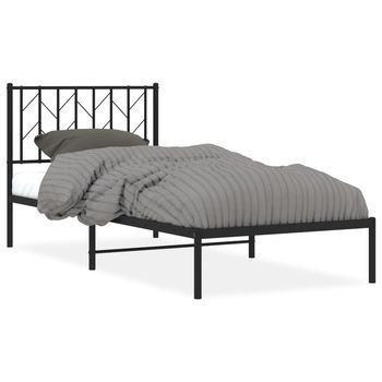Cama Individual | Cama Para Adulto | Estructura Cama Sin Colchón Con Cabecero Metal Negro 90x190 Cm