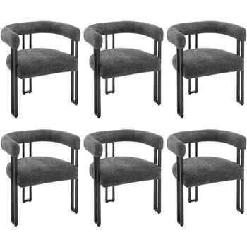 Set 6 Sillas De Chenilla Y Metal Para Comedor Cocina Sala De Estar Dormitorio O Como Sillón Diseño Modernogris Oscuro - Woltu