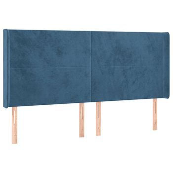 Cabecero Cama Mueble De Dormitorio Con Led De Terciopelo Oscuro 183 X 16 X 118/128 Cm Azul M02_0001320