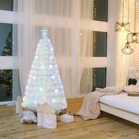 arbol de navidad 120cm fibra optica artificial blanco preiluminado 130 puntas luz estrella cfw36796