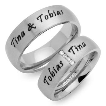 Anillos de boda de acero inoxidable grabado láser