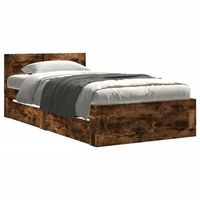 cama individual  cama de adulto  cama con cabecero madera de ingenieria roble ahumado 75x190 cm