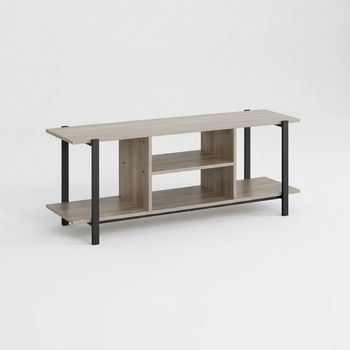 Mueble Auxiliar Bajo Con 4 Compartimentos 120x35x46 Cm, Estructura Metálica Negra Y Tablero De Madera Mate