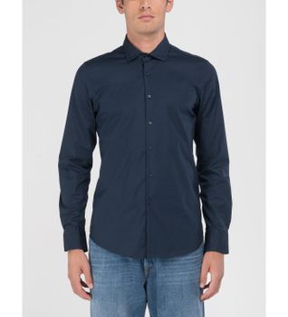 Replay para hombre. M4140.000.80279A Camisa Stretch Popeline azul (M), Casual, Algodón, Clásico, Manga larga