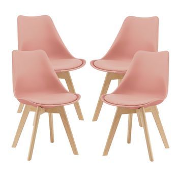 Juego De 4 Sillas De Comedor Fläten Cuero Sintético Y Patas De Haya 81 X 49 X 57 Cm - Rosa