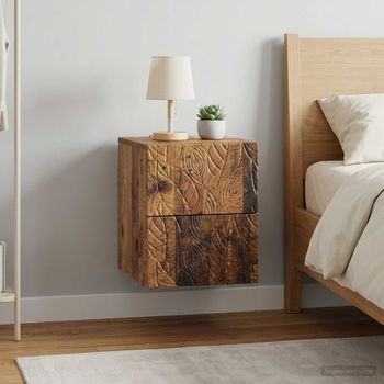 Mesita De Noche De Pared 2 Uds - Madera De Ingeniería - Madera Envejecida (34.5x33x40cm)