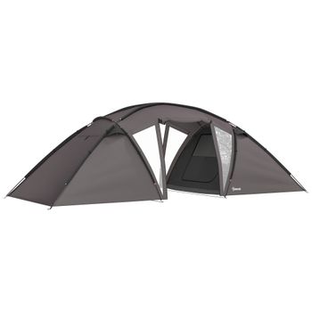 Outsunny Tenda de campaña familiar para 4-6 personas, tienda túnel impermeable 3000 mm con 2 puertas, bolsa de transporte, negro