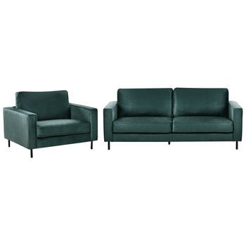 Conjunto De Sala De Estar Moderno 3 Plazas De Terciopelo Sofá Y Sillón Patas De Metal Verde Oscuro Savalen