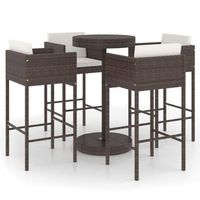 set de bar para jardin 5 piezas  mueble de jardin y cojines ratan sintetico marron