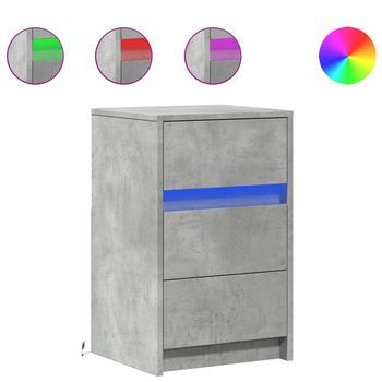 Mesita De Noche - Mesilla De Noche Con Luces Led Madera Ingeniería Gris Hormigón Mc7615