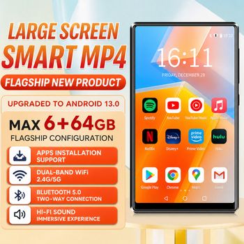Reproductor MP3 WIFI con Android 13, 4GB RAM, Bluetooth 5.0, Descarga desde Play Store, Spotify, Apple Music, Deezer, Pandora, Reproductor MP4