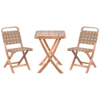 Conjunto De Balcón De Madera De Acacia Certificada Patio Exterior Plegable Marrón Calciano