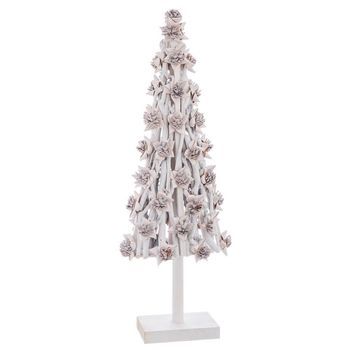 Figura Árbol Navidad Triangular De Madera Y Piñas Blanco 100 Cm Lolahome