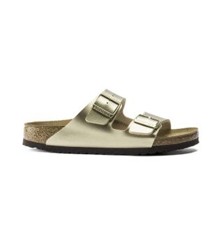 Birkenstock para mujer. 1016111 Sandalias Arizona Birko-Flor (Ajuste Estrecho) dorado (39), Plano, Ninguno, Casual