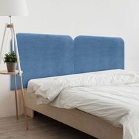 dhome cabecero azul curvo tapizado en pana 160cm dual con patas altura 125cm para pared acustico absorbente cabezal cama dormitorio azul 160cm dual