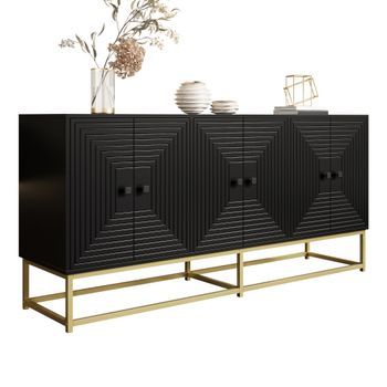 Aparador - Mueble De Almacenamiento - Tablero De Partículas - Negro (160x38x75.5cm)