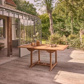 Mesa De Jardín Extensible De Madera Teca Maciza Aceitada 6/8 Pers.