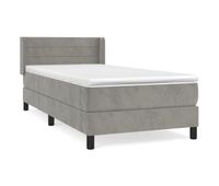 cama box spring con colchon terciopelo gris claro 90x190 cm rayas horizontales