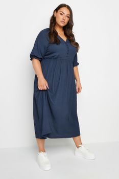 Limited Collection Vestido Midaxi Azul Marino Textura, Mujer Curvy Y Tallas Grandes, Limited Collection