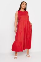 yours vestido de algodon rojo escalonado sin mangas mujer curvy y tallas grandes yours