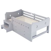 cama infantil 90x200 cm gris con cajones barreras luz led y puertos usb y tipo c