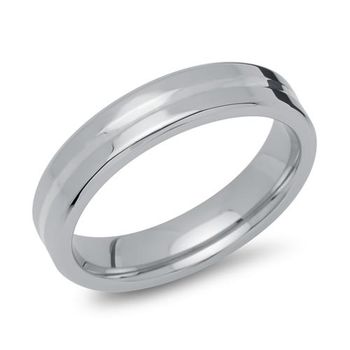Anillo de acero inoxidable de 5 mm de ancho con incrustaciones de plata