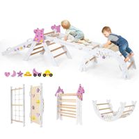 costway juego de triangulo de escalada para ninos juguetes montessori de madera plegables 8 en 1 para bebes parque infantil de interior blanco