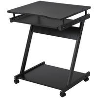 homcom mesa de ordenador con ruedas 60x48 cm con bandeja deslizante para teclado y estante inferior marco metalico negro
