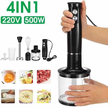 Batidora de mano 4 en 1 de 500W, procesador de alimentos eléctrico con control de 2 velocidades para huevos/leche/frutas/verduras, utensilio de cocina apto para lavavajillas.