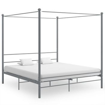 Estructura De Cama Con Dosel Sin Colchón Metal Gris 180x200 Cm Vidaxl
