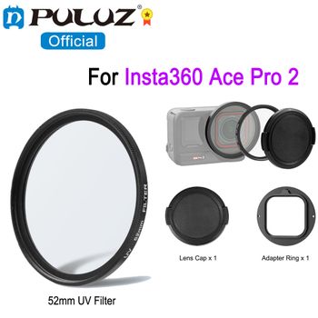 PULUZ Juego de filtros UV de 52mm para cámara deportiva Insta360 Ace Pro 2, filtro de lente UV de 52mm con anillo adaptador y cubierta de lente