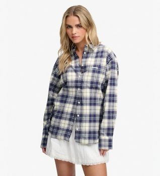 Superdry para mujer. W4010547A Camisa Check Flannel Relaxed azul marino (M), Casual, Algodón, Manga larga