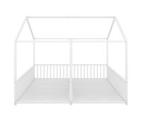 cama-cabina de hierro 2x90x200cm - con techo y somier - blanco