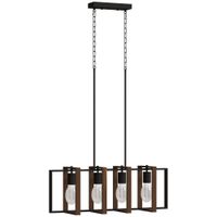homcom lampara de suspension rustica con 4 marcos giratorios y cadena ajustable 80x21x90-130 cm negro y nogal   aosom espana