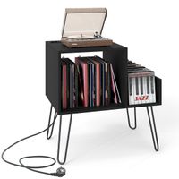 costway soporte para tocadiscos con estacion de carga separador desmontable estante exhibicion de vinilos para dormitorio sala oficina negro