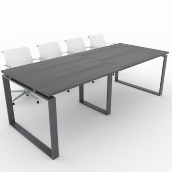 Mesa De Reuniones, Hogar Y Oficinas. Estructura Metálica Cerrada Color Grafito, Tablero Melamina Color Roble Azabache. (240x100). Fabricado En España.