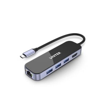 Hub UNITEK 5 puertos 1000 Mbit/s uHUB H6 USB-C PD 100 W HDMI 4K Ultra HD Ethernet
