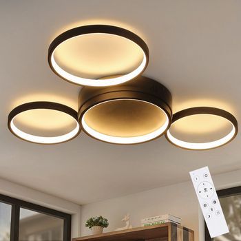 Nettlife Lámpara De Techo Led Negra Regulable Con Mando A Distancia Diseño Moderno 4 Anillos 52w Interior Aluminio  Comedor Dormitorio Infantil