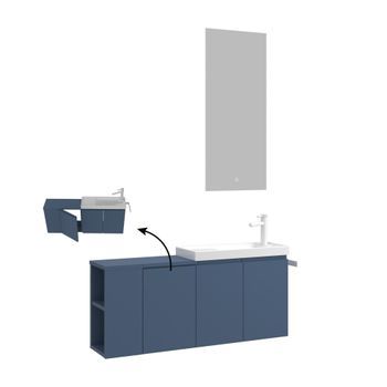 Conjunto De Mueble Con Lavabo Y Espejo (2 Piezas)  - 110 X 22 X 45 Cm - Azul Mate