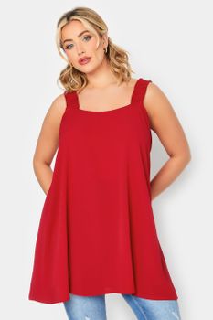 Limited Collection Top Rojo De Vuelo Con Tirantes Fruncidos, Mujer Curvy Y Tallas Grandes, Limited Collection