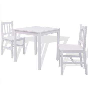 Conjunto Comedor Jardin 3 Uds | Mueble Jardin Mesa Y Sillas Madera De Pino Blanco
