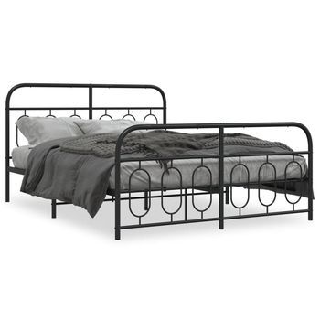 Estructura Cama Sin Colchón Con Estribo Metal Negro 140x190 Cm Vidaxl