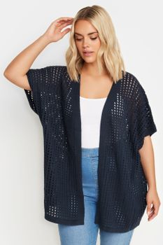 Yours Cárdigan Azul Marino Estilo Crochet, Mujer Curvy Y Tallas Grandes, Yours