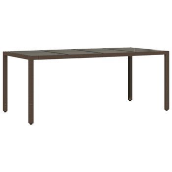 Mesa De Jardín | Mesa De Exterior Superficie De Vidrio Ratán Pe Marrón 190x90x75cm