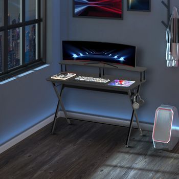 Mesa Gaming Con Estante De Mdf Metal Homcom 140x60x90 Cm-negro